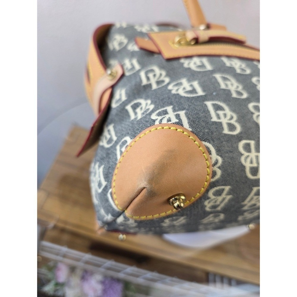 Dooney & Bourke Signature Monogram Canvas Satchel Grey Tan Leather Trim Bag - Picture 7 of 16